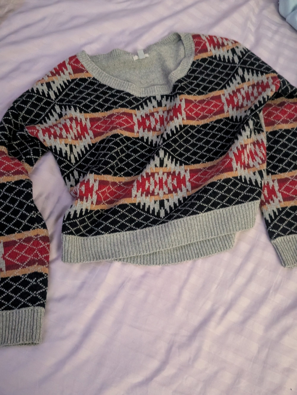 Women's Patterned Crewneck Crop Top Sweater